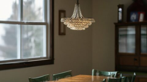 Chandelier Installation in Dining Room